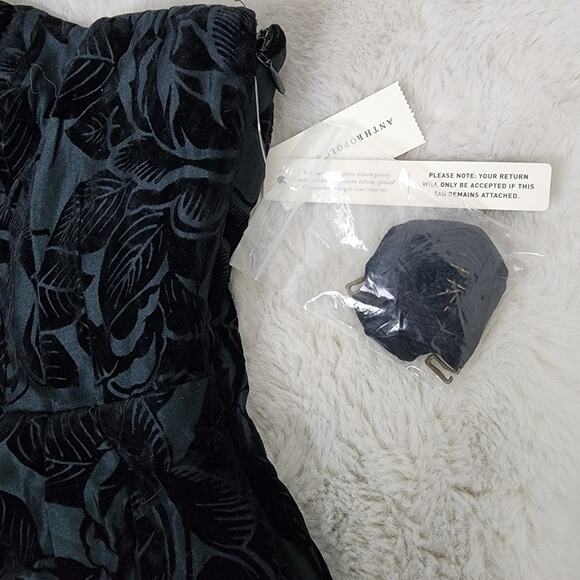 NEW Maeve Anthropologie Jonquil Black Floral Velvet Strapless Midi Dress - Picture 15 of 16